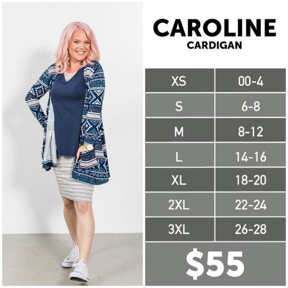 Lularoe CAROLINE Womens Size XL Blue Print Caroline Cozy Cardigan Sweater - NWT - Picture 3 of 10